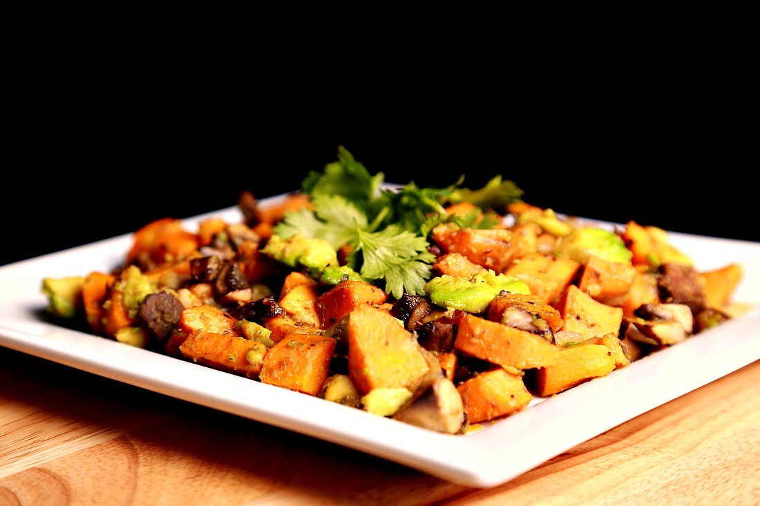 Sauteed sweet potato with avocado