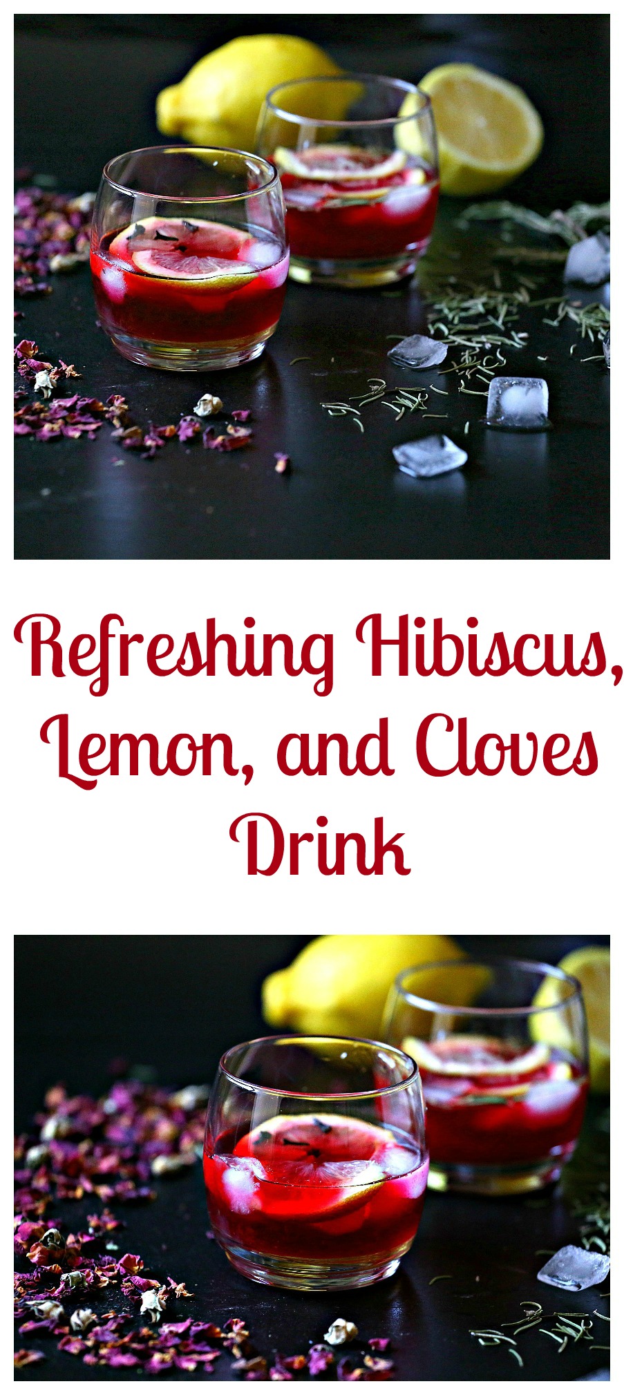 A fresh hibiscus lemon & cloves drink, that has strong flavors yet it's light! It's packed with nutrients, vitamins & antioxidants! It's refined sugar free!
