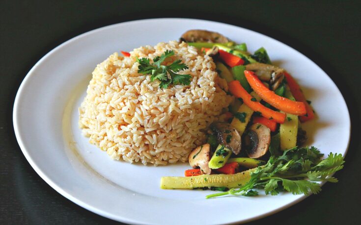 Brown rice with lemon grass and sauteed veggies