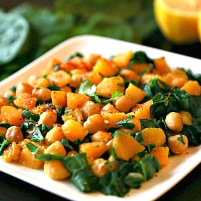 Sweet potato, Chickpeas, with Spinach Curry