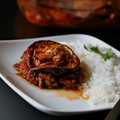 Moussaka (Eggplant casserole with Tomato Sauce)