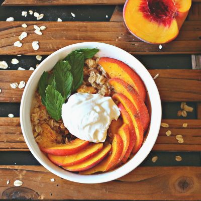 Easy Peach Oatmeal with Coconut Cream