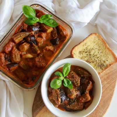 Roasted Eggplant with Okra Stew