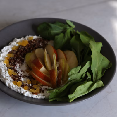 Easy Pear Rocket Salad with Red Quinoa & Whipped Feta