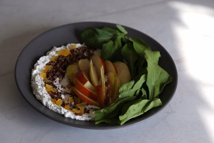Easy Pear Rocket Salad with Red Quinoa & Whipped Feta